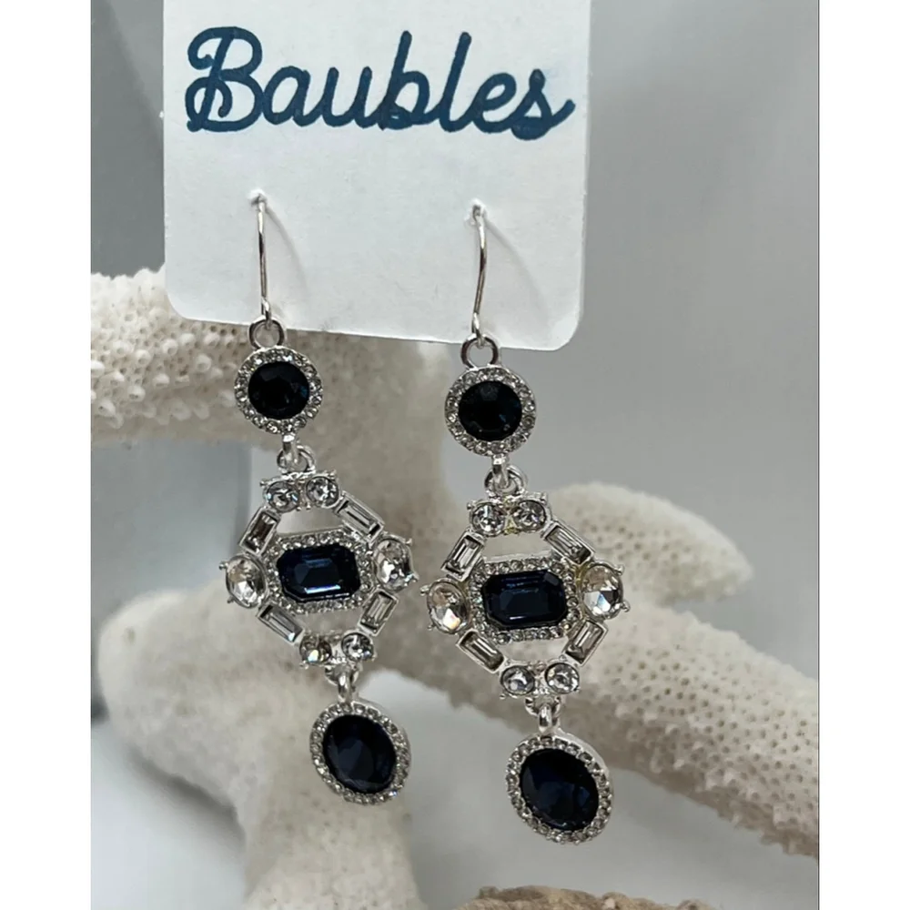Baubles Silver with Blue and Clear Austrian Crystal Dangle Drop Earrings - Picture 3 of 5